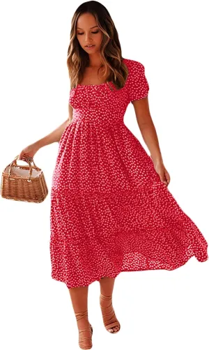 Roll Up Women's Spring Summer Dresses Party Casual Floral Print Boho Elegant Beautiful Cute Midi Long Maxi Dress
