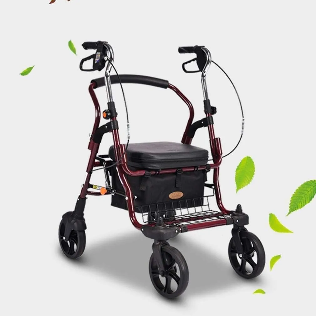Rollator Walker Lightweight Walking Frame Aid Mobility Foldable with Seat and Bag 4 Wheels for Elderly