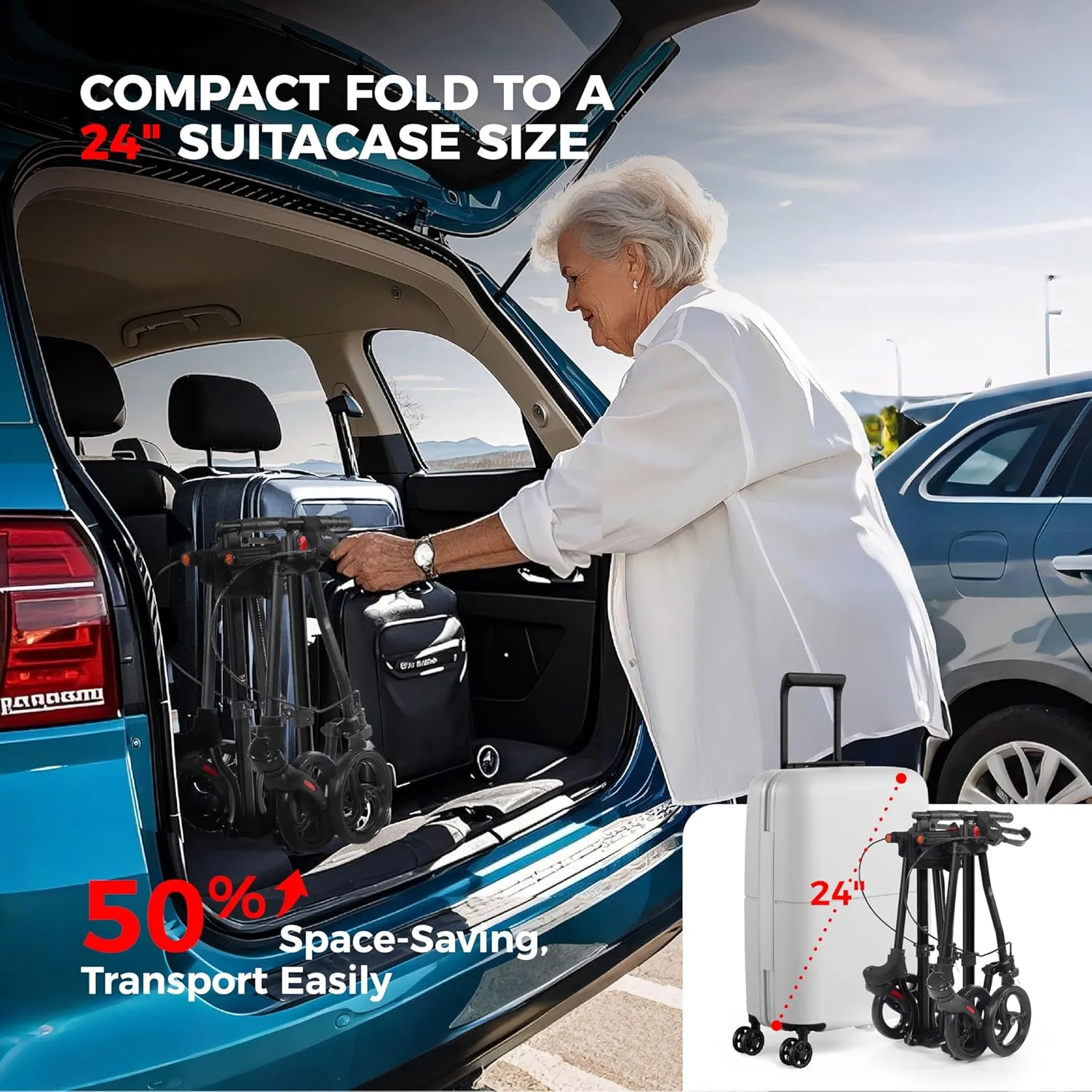 Rollator Walkers for Seniors with Seat, Aluminum Ultra-Compact Travel Rolling Walker, 350lbs Capacity, 22" Extra-Wide Seat, Heavy-Duty, Easy Folding, Height Adjustable for Tall over 6ft, 8" Big Wheels