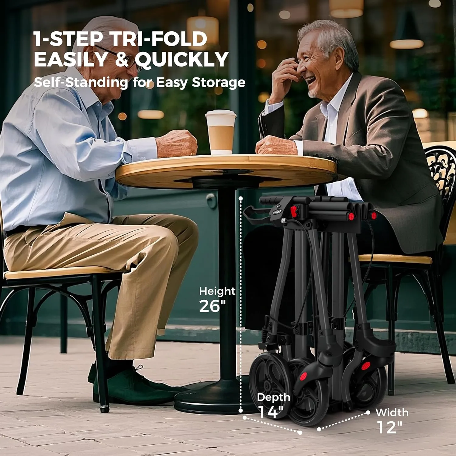 Rollator Walkers for Seniors with Seat, Aluminum Ultra-Compact Travel Rolling Walker, 350lbs Capacity, 22" Extra-Wide Seat, Heavy-Duty, Easy Folding, Height Adjustable for Tall over 6ft, 8" Big Wheels