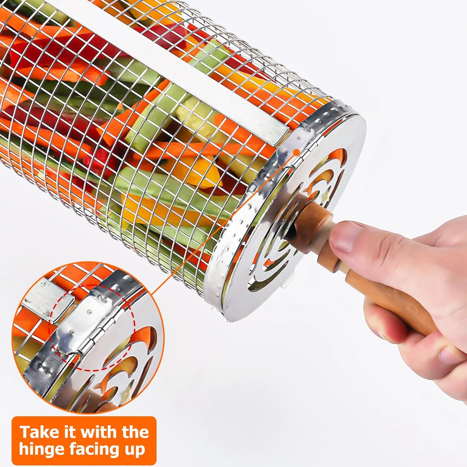 Rolling Grilling Baskets for Outdoor Grill Bbq Net Tube Stainless Steel Large Round Mesh Barbecue Accessories Must Have Cylinder Cage Picnic Gear Cooking Camping Basket for Veggies Vegetable Fish