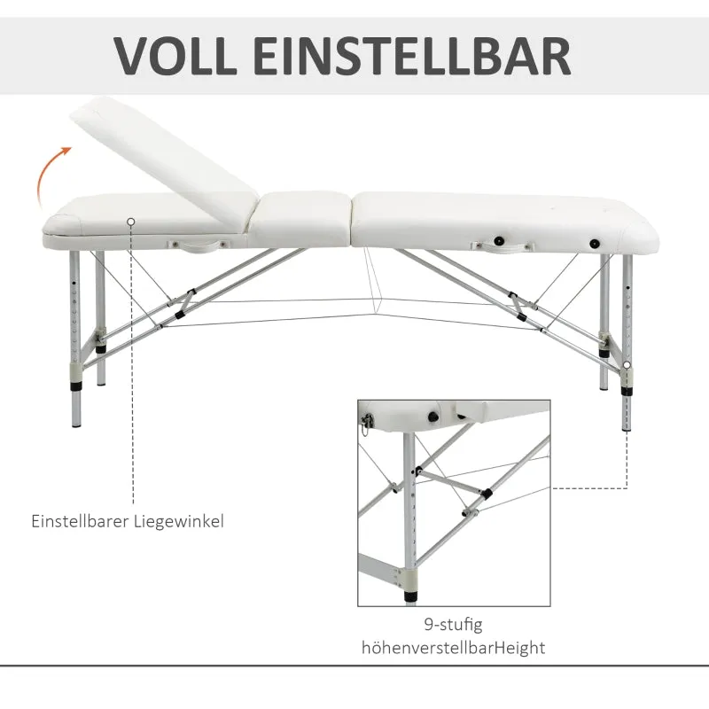 Rootz Folding Massage Table - Portable Spa Bed - Adjustable Therapy Table - Height-Adjustable - Sturdy Aluminum Frame - Comfortable Foam Padding - 215W x 60D x 61-84H cm
