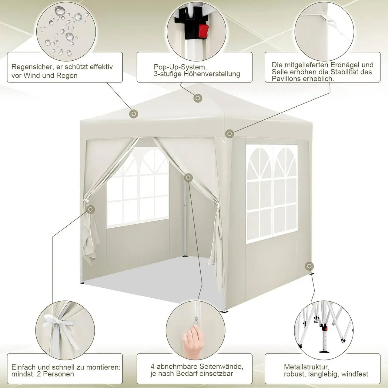 Rootz Outdoor Gazebo - Garden Canopy - Sun Shelter - Rustproof - UV Protection - 2m x 2m x 2.4m