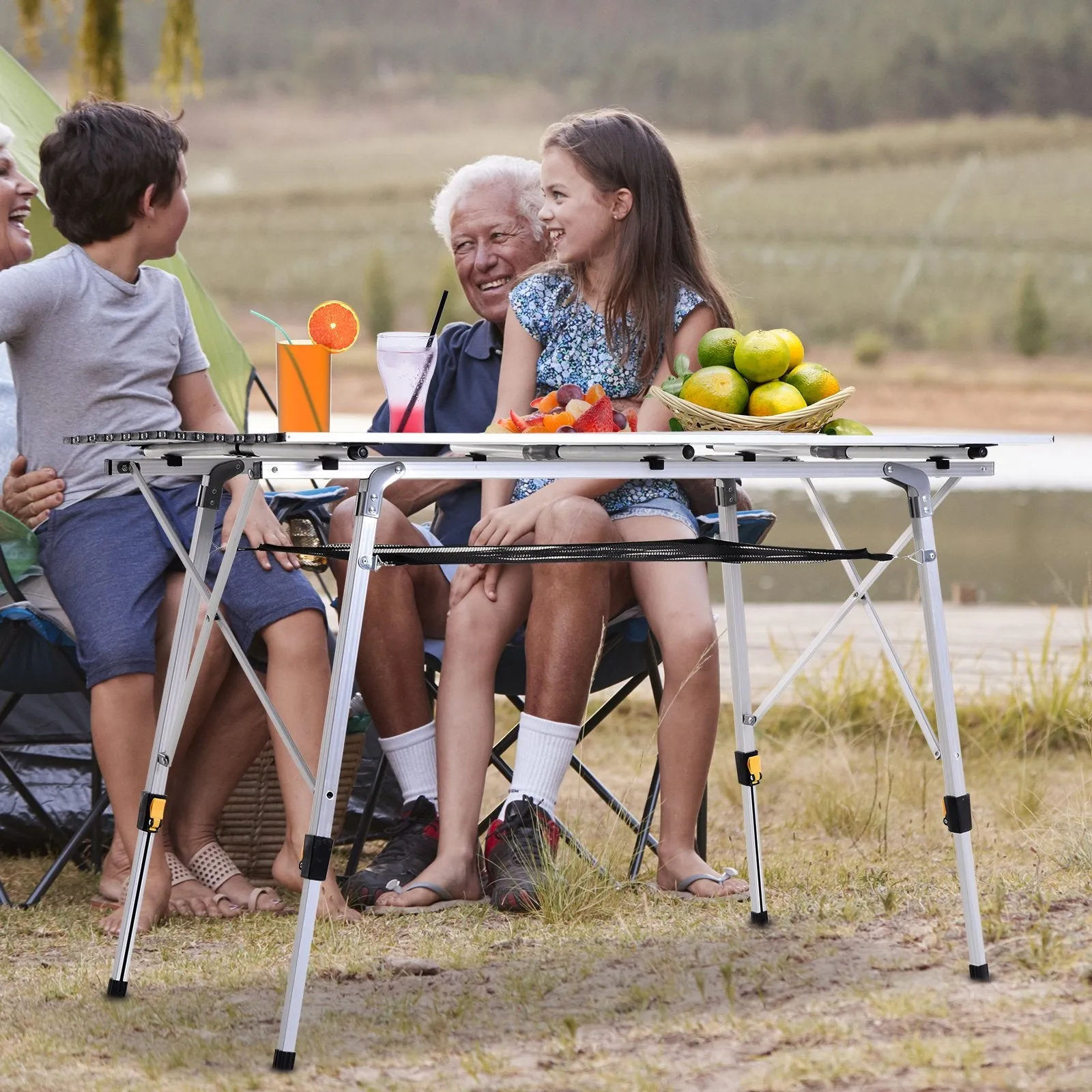 Rootz Picnic Folding Table - Height-Adjustable Camping Table - Portable Table - Aluminum - 120 x 70 x 58-73 cm - Includes Carrying Bag