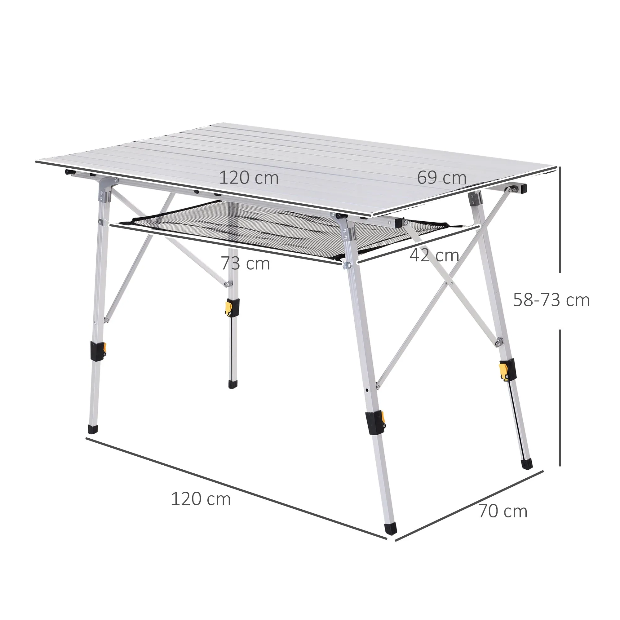 Rootz Picnic Folding Table - Height-Adjustable Camping Table - Portable Table - Aluminum - 120 x 70 x 58-73 cm - Includes Carrying Bag