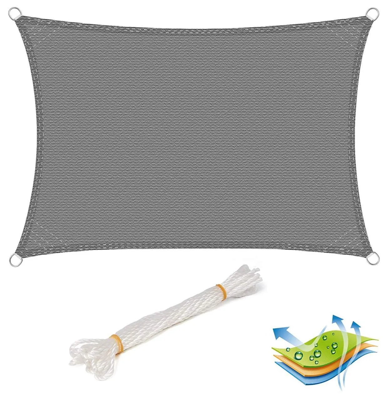 Rootz Sun Sail Shade Canopy - UV Protection - Tear-Resistant - Easy Installation - HDPE Fabric - 180g/m² - Gray - 3 Eyelets - 1.5m Ropes - 180cm x 180cm