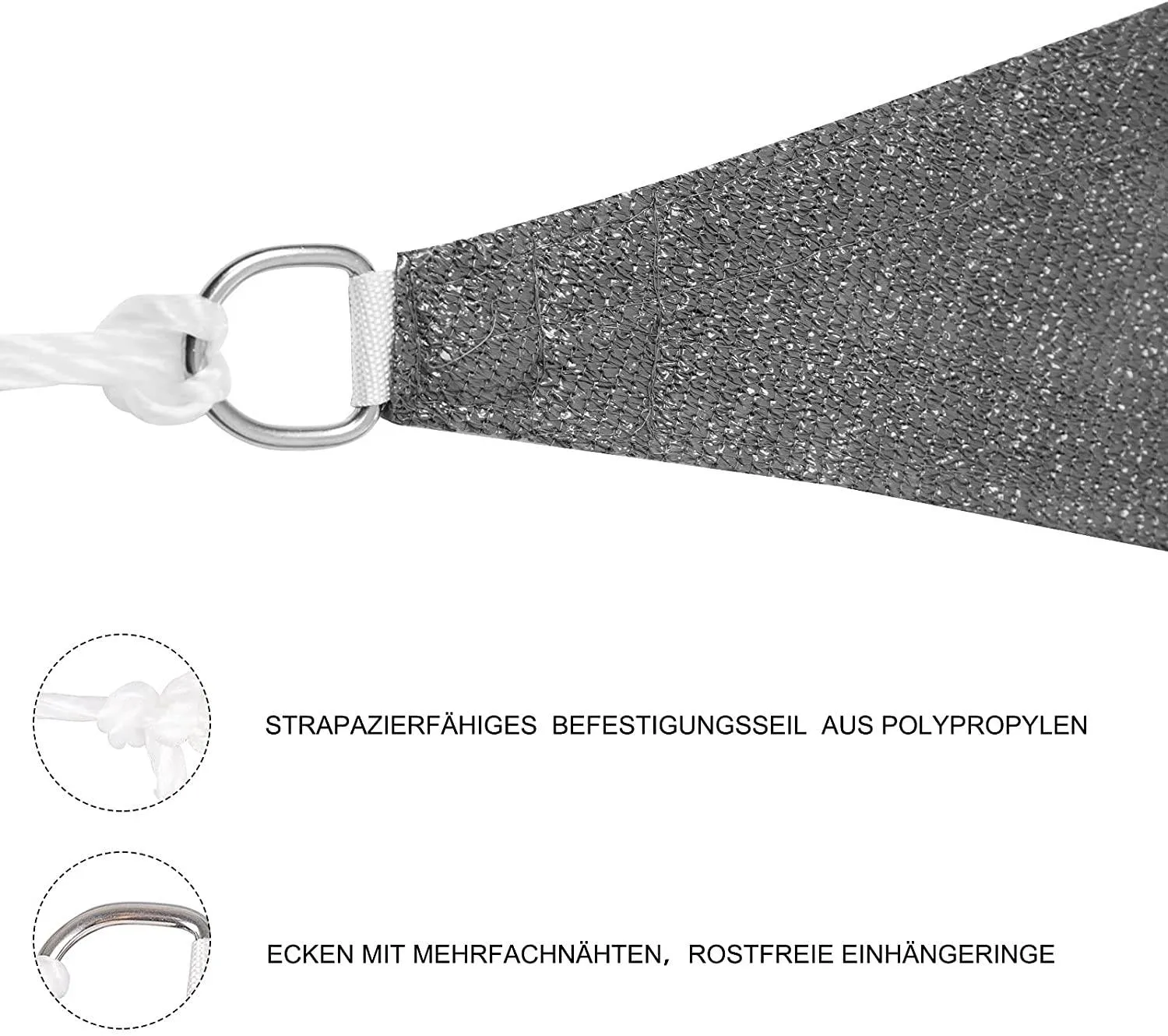 Rootz Sun Sail Shade Canopy - UV Protection - Tear-Resistant - Easy Installation - HDPE Fabric - 180g/m² - Gray - 3 Eyelets - 1.5m Ropes - 180cm x 180cm