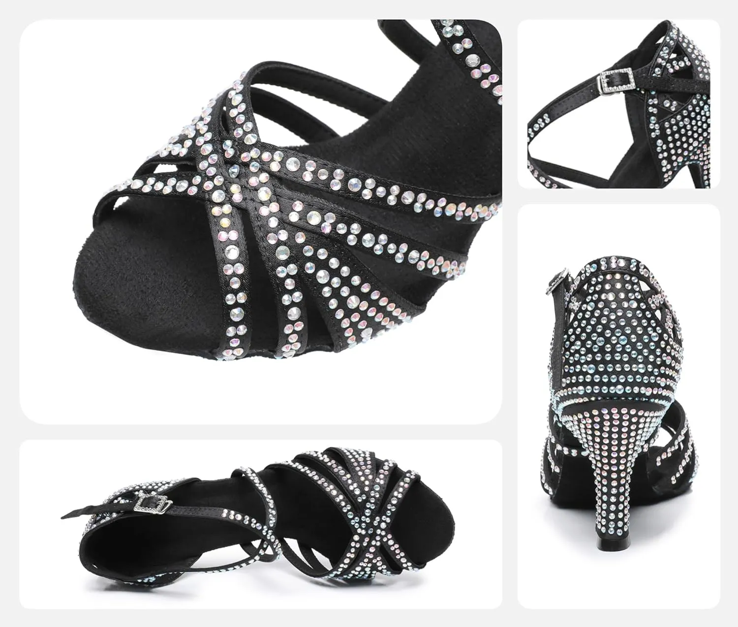 Rosefinch Women's Latin Dance Rhinestone Shoes - Soft Bottom Modern Pole Ballroom Wedding High Heel Adjustable for Girls Ladies