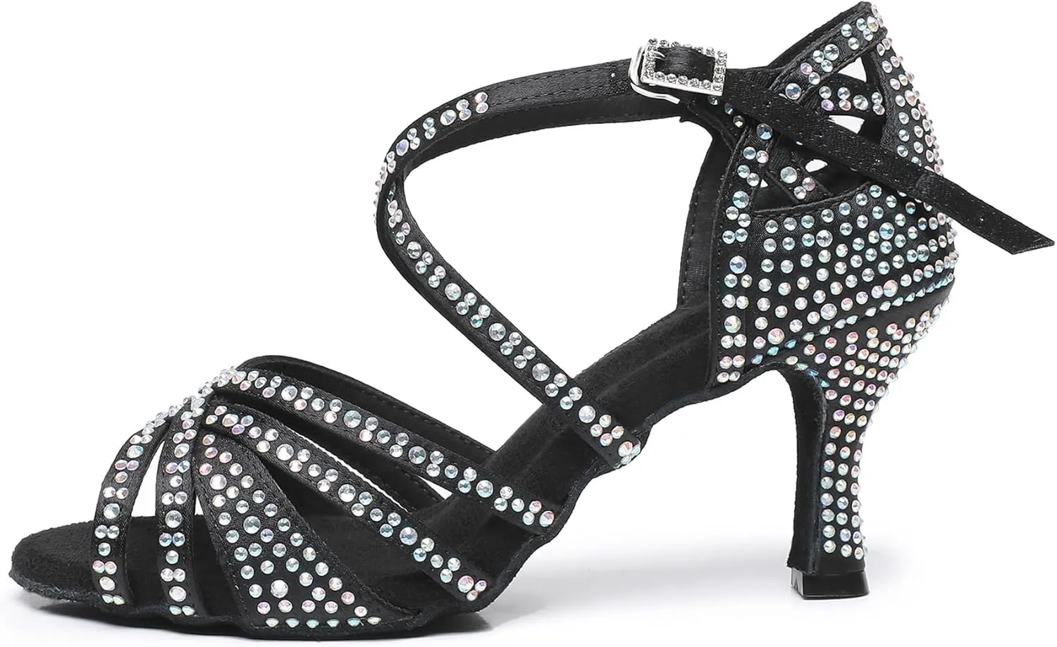 Rosefinch Women's Latin Dance Rhinestone Shoes - Soft Bottom Modern Pole Ballroom Wedding High Heel Adjustable for Girls Ladies