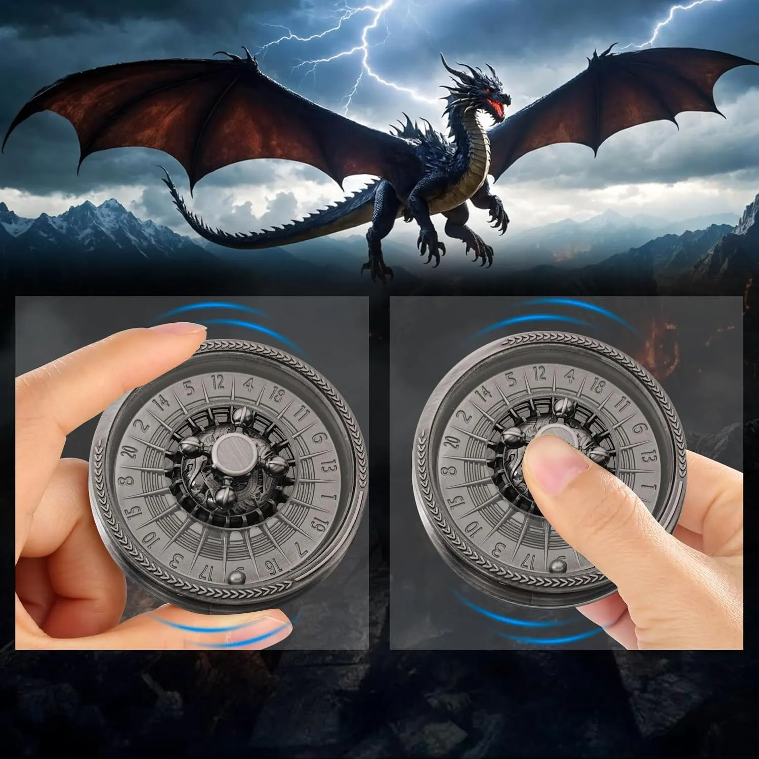 Roulette Dice Spinner, Spinner DND Dice Set,Metallic 20 Sided Dice with Gorgeous Gift Box for Dungeons and Dragons D&D and Table Game (Black)