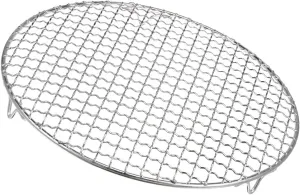 Round Cooking Rack - Stainless Steel BBQ Grill Net Mesh with Legs Fits for Cooling Baking Steaming - Cross Wire Barbecue Grilling Grate - (10.4-inch x 0.79-inch, Silver Tone)