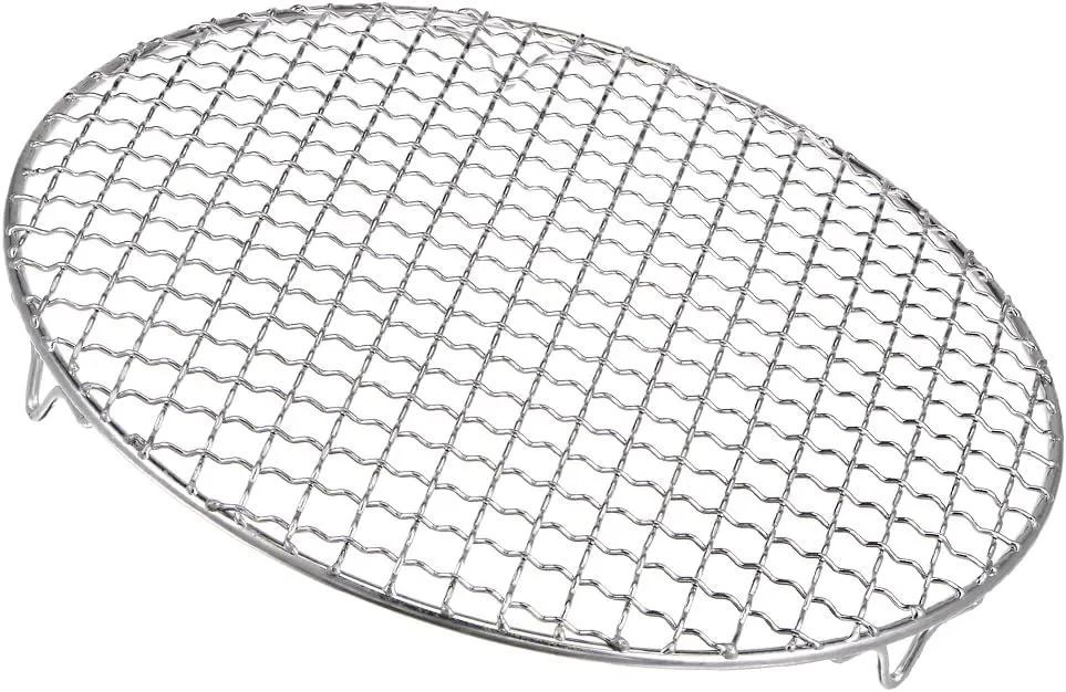 Round Cooking Rack - Stainless Steel BBQ Grill Net Mesh with Legs Fits for Cooling Baking Steaming - Cross Wire Barbecue Grilling Grate - (10.4-inch x 0.79-inch, Silver Tone)