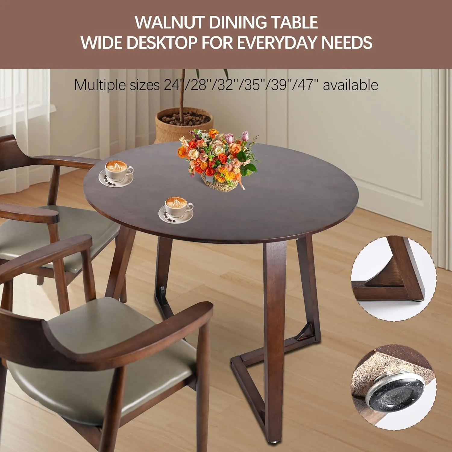 Round Dining Table for 6,Mid Century Modern Dining Room Table,Coffee Table,Walnut Dining Table for Dining Room,Kitchen,Living Room,Easy Assembly,Wooden Frame,47”