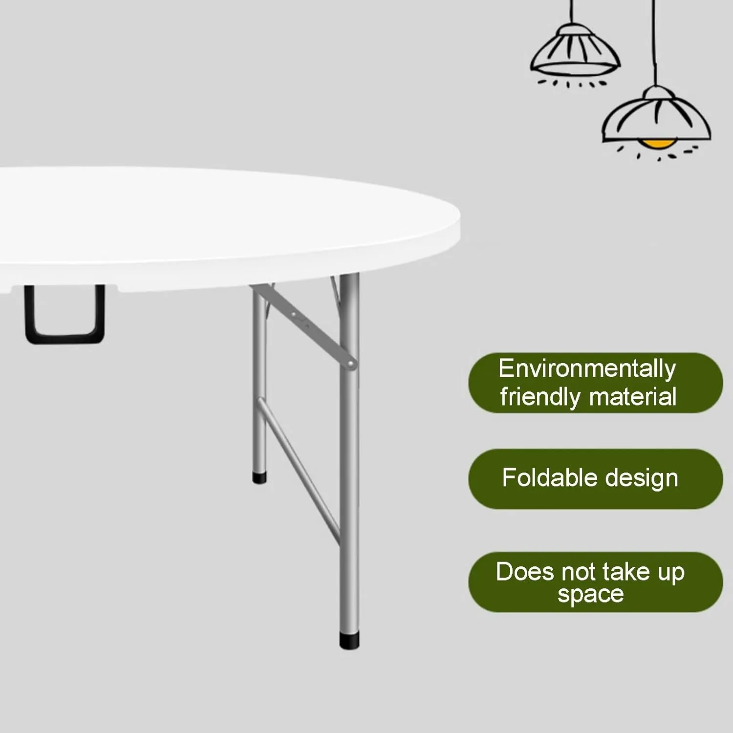 Round Folding Table, Folding Picnic Table for Outdoor with Handle, Portable Outdoor Table with Metal Bracket, 300Kg Load Bearing, Camping Accessories for Home Picnic BBQ Garden(Gris,120x74cm/47x29in)
