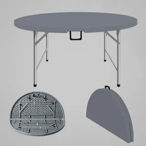 Round Folding Table, Folding Picnic Table for Outdoor with Handle, Portable Outdoor Table with Metal Bracket, 300Kg Load Bearing, Camping Accessories for Home Picnic BBQ Garden(Gris,120x74cm/47x29in)