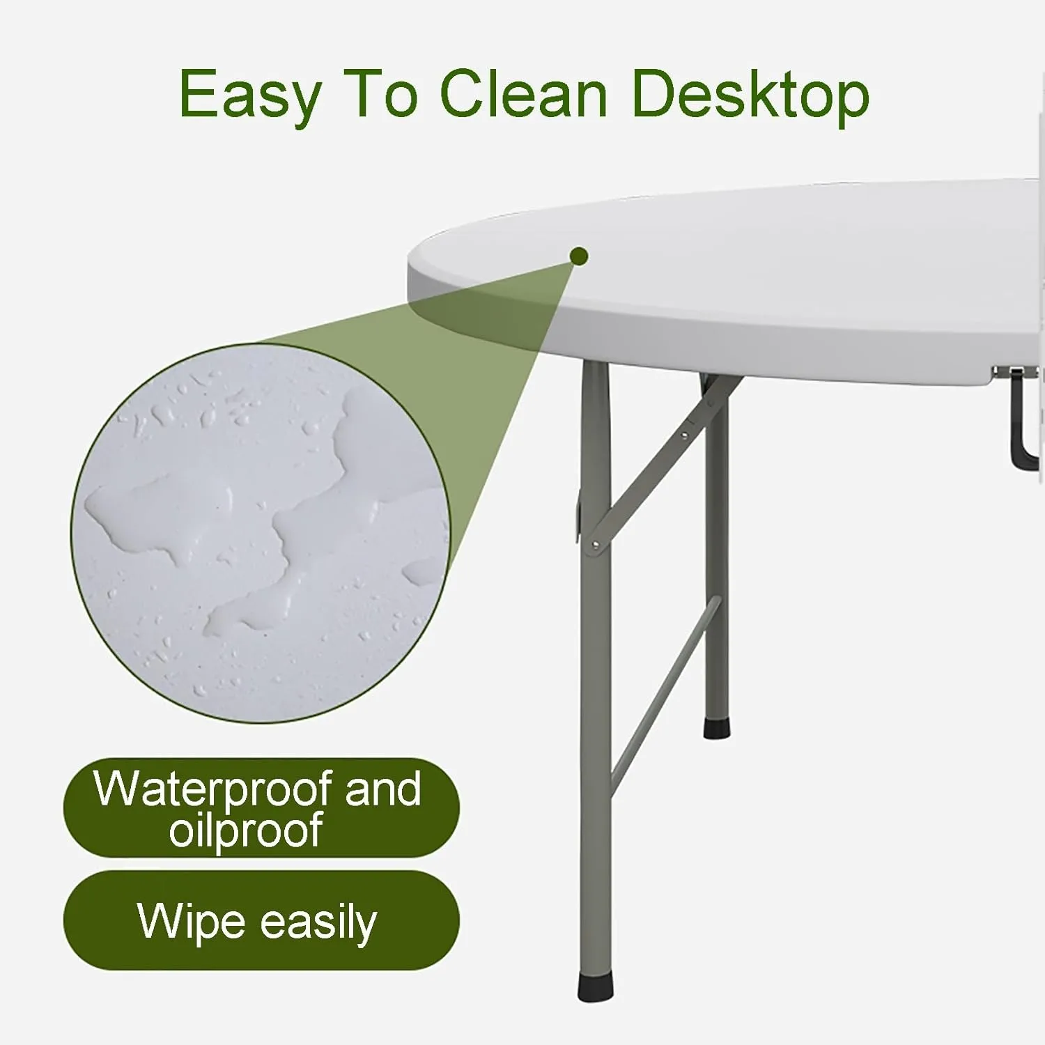 Round Folding Table, Folding Picnic Table for Outdoor with Handle, Portable Outdoor Table with Metal Bracket, 300Kg Load Bearing, Camping Accessories for Home Picnic BBQ Garden(Gris,120x74cm/47x29in)