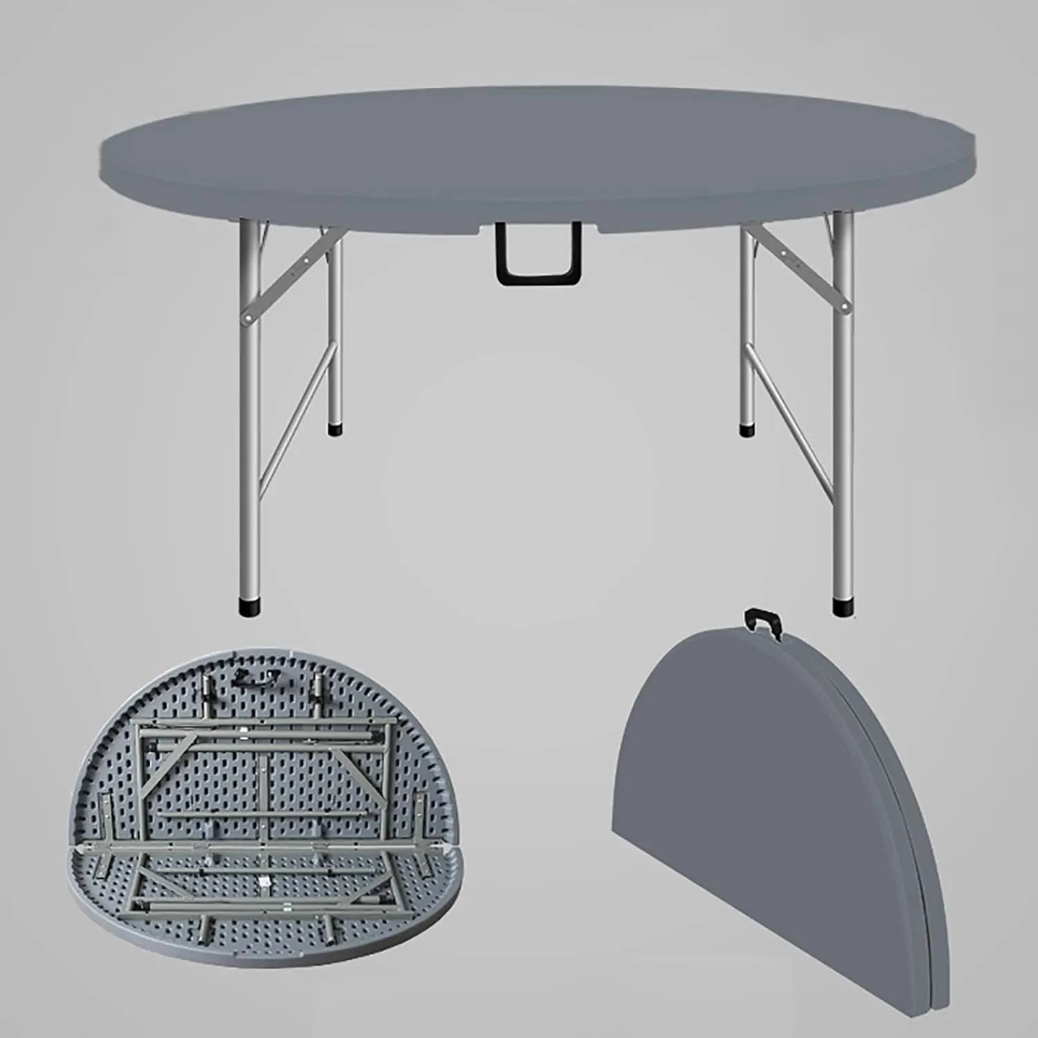 Round Folding Table, Folding Picnic Table for Outdoor with Handle, Portable Outdoor Table with Metal Bracket, 300Kg Load Bearing, Camping Accessories for Home Picnic BBQ Garden(Gris,120x74cm/47x29in)