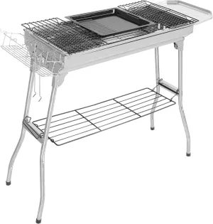 ROVSUN Stainless Steel Barbecue Grill, BBQ Charcoal Foldable&Portable Grill, Great for Outdoor Cooking Camping Hiking Picnics Tailgating, 39.3"×12.2"×27.9", Silver