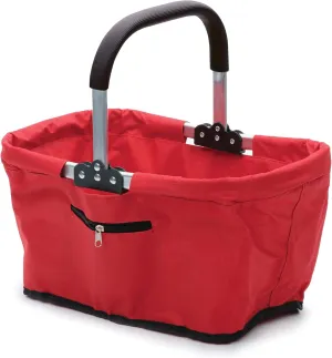 RSVP International Collapsible Market Basket Aluminum Frame, Large Zip Side Pocket, 17x11x18", Red
