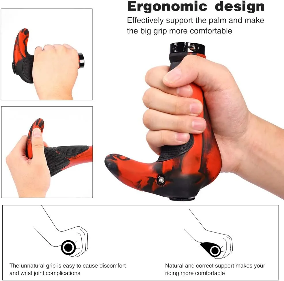 Rubber Bicycle Handlebar Grips,Comfort Ergonomic Design Bike Handlebar Locking Grips Anti-Slip Shock Absorbing Bike Grips for MTB Scooter Folding Bike Mountain Bike