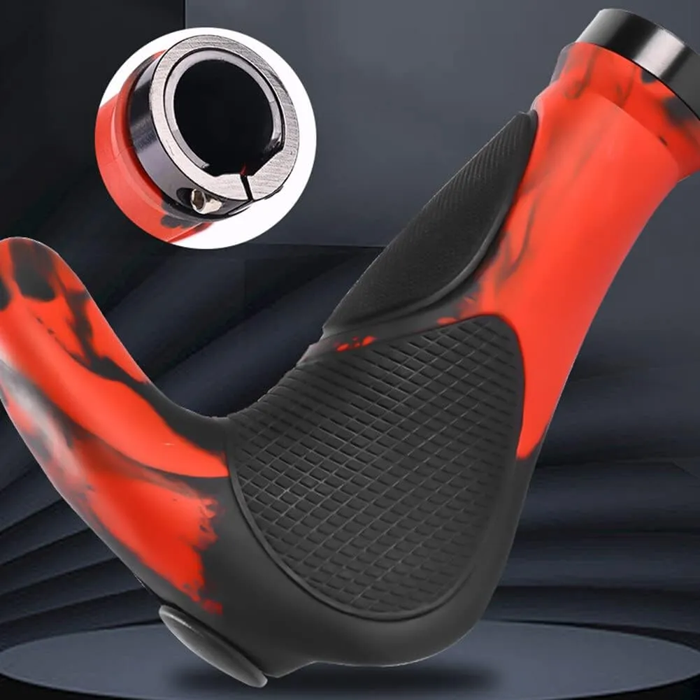 Rubber Bicycle Handlebar Grips,Comfort Ergonomic Design Bike Handlebar Locking Grips Anti-Slip Shock Absorbing Bike Grips for MTB Scooter Folding Bike Mountain Bike