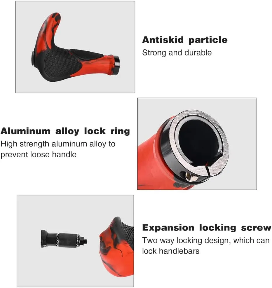 Rubber Bicycle Handlebar Grips,Comfort Ergonomic Design Bike Handlebar Locking Grips Anti-Slip Shock Absorbing Bike Grips for MTB Scooter Folding Bike Mountain Bike
