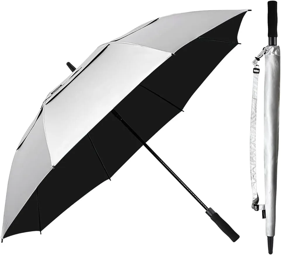 RUMBRELLA 55/62 Inch UV Golf Umbrella Large Oversize Double Canopy Vented Windproof Auto Open Stick Umbrella