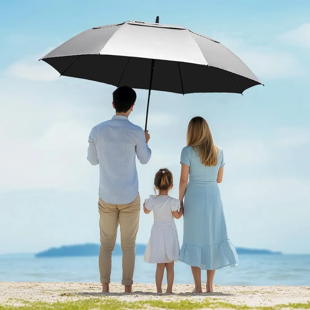 RUMBRELLA 55/62 Inch UV Golf Umbrella Large Oversize Double Canopy Vented Windproof Auto Open Stick Umbrella