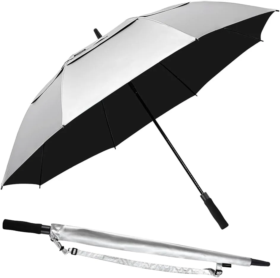 RUMBRELLA 55/62 Inch UV Golf Umbrella Large Oversize Double Canopy Vented Windproof Auto Open Stick Umbrella
