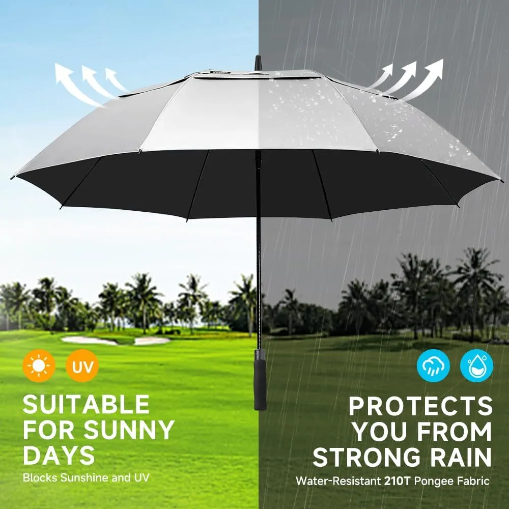 RUMBRELLA 55/62 Inch UV Golf Umbrella Large Oversize Double Canopy Vented Windproof Auto Open Stick Umbrella