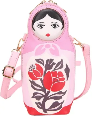 Russian Dolls Crossbody Bag Casual Shoulder Bag for Fishing Climbing Trekking Pink