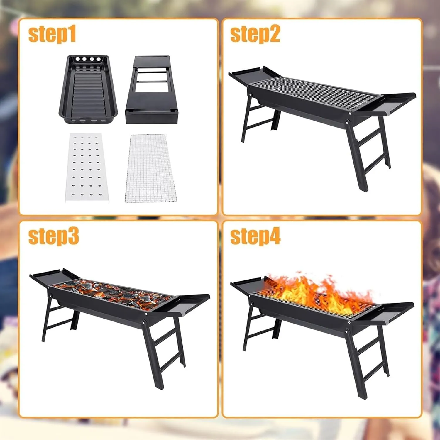 RUVOO BBQ Grill Foldable Charcoal Grill Outdoor Barbecue Grill Portable Grill Suitable for Camping