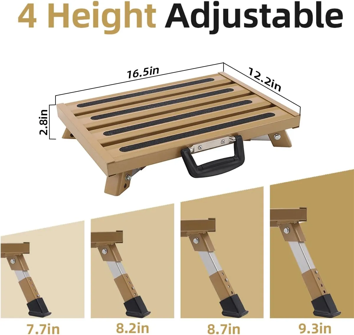RV Steps Aluminum Adjustable Stable Step with Portable Handle Supports Up to 1000 lb(Gold)