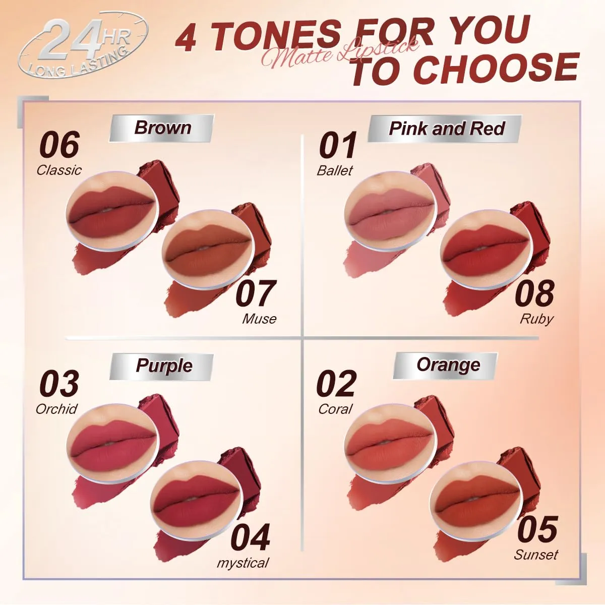 SACE LADY Matte Lipstick for Women, Long Lasting Lipstick Set Waterproof and Smudgeproof, Natural Red Lip Color Makeup High Pigmented Stays On Up to 24 Hour (N03 N04, 2pcs)