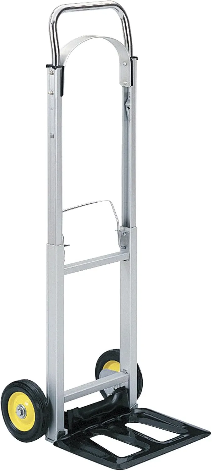 Safco Hide-Away Fold Up Collapsible Utility Hand Truck, 250 lb Capacity, Aluminum Frame, Steel Toe Plate, 2 6" Smooth Rolling Rubber Wheels
