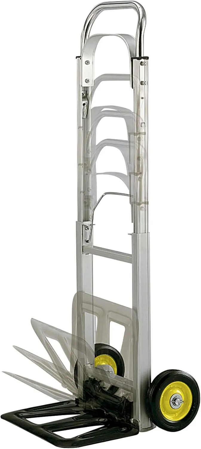 Safco Hide-Away Fold Up Collapsible Utility Hand Truck, 250 lb Capacity, Aluminum Frame, Steel Toe Plate, 2 6" Smooth Rolling Rubber Wheels