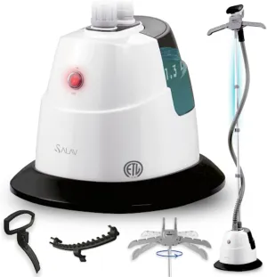 SALAV® Standing Steamer with Garment Hanger, 1.3L Water Tank for 1 Hour Continuous Steaming, Heats in 45 Seconds, Double-Insulated Steam Hose (Black, Garment Steamer)