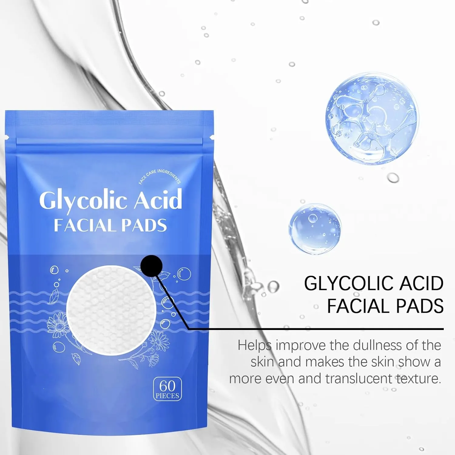 Salicylic Acid Face Pads, 60 Glycolic Salicylic Acid Pads, Salicylic Acid Pads for Body Pores Cleansing (2PCS, Round)