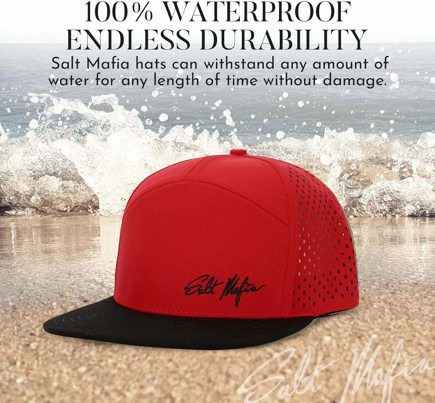 Salt Mafia Hats for Men - Waterproof Hats for Men, 7 Panel Flat Brim Surfer Hat