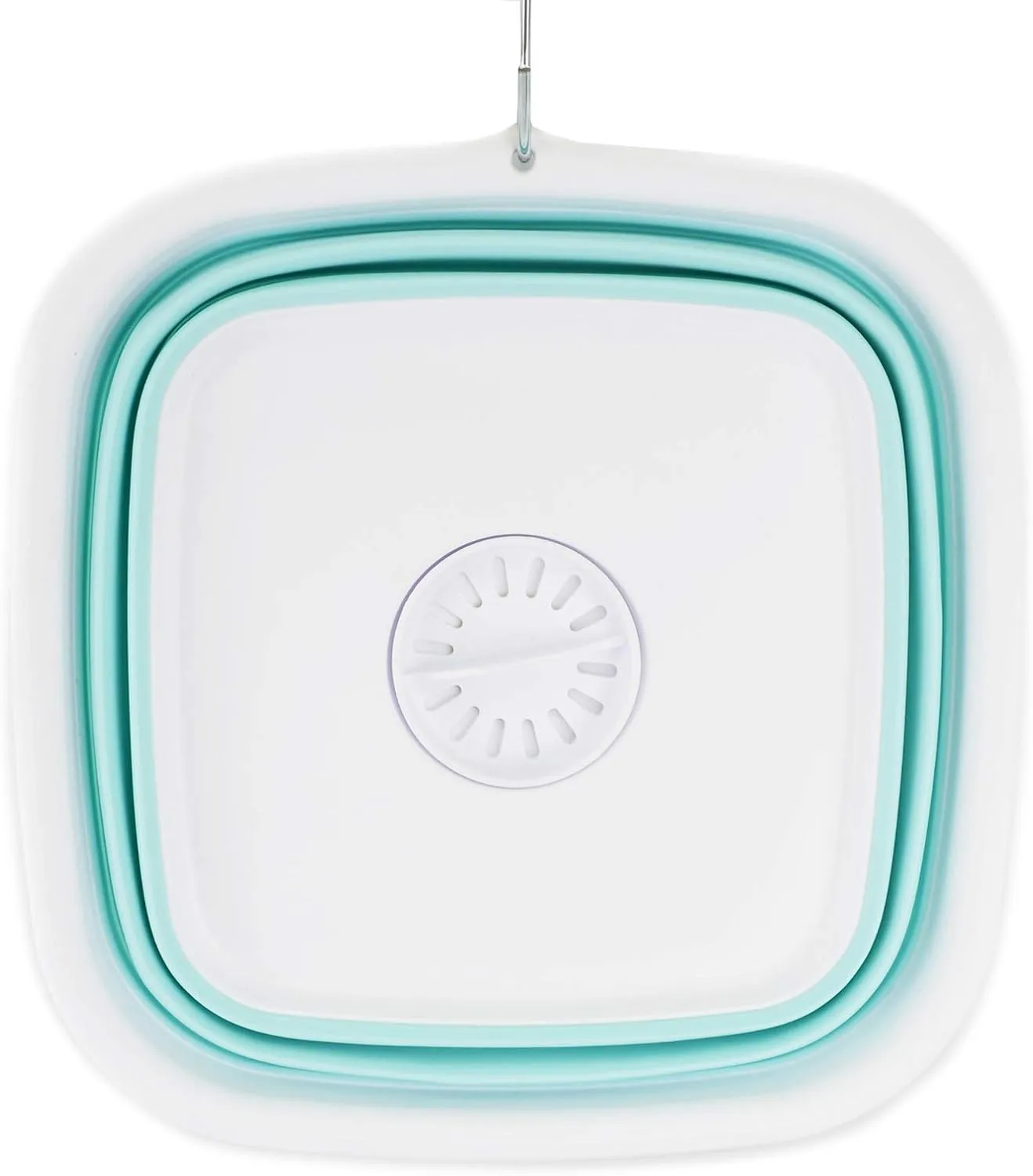 SAMMART 9.3L (2.46Gallon) Collapsible Dishpan with Draining Plug - Foldable Washing Basin - Portable Dish Washing Tub - Space Saving Kitchen Storage Tray (1, White/Lake Green)