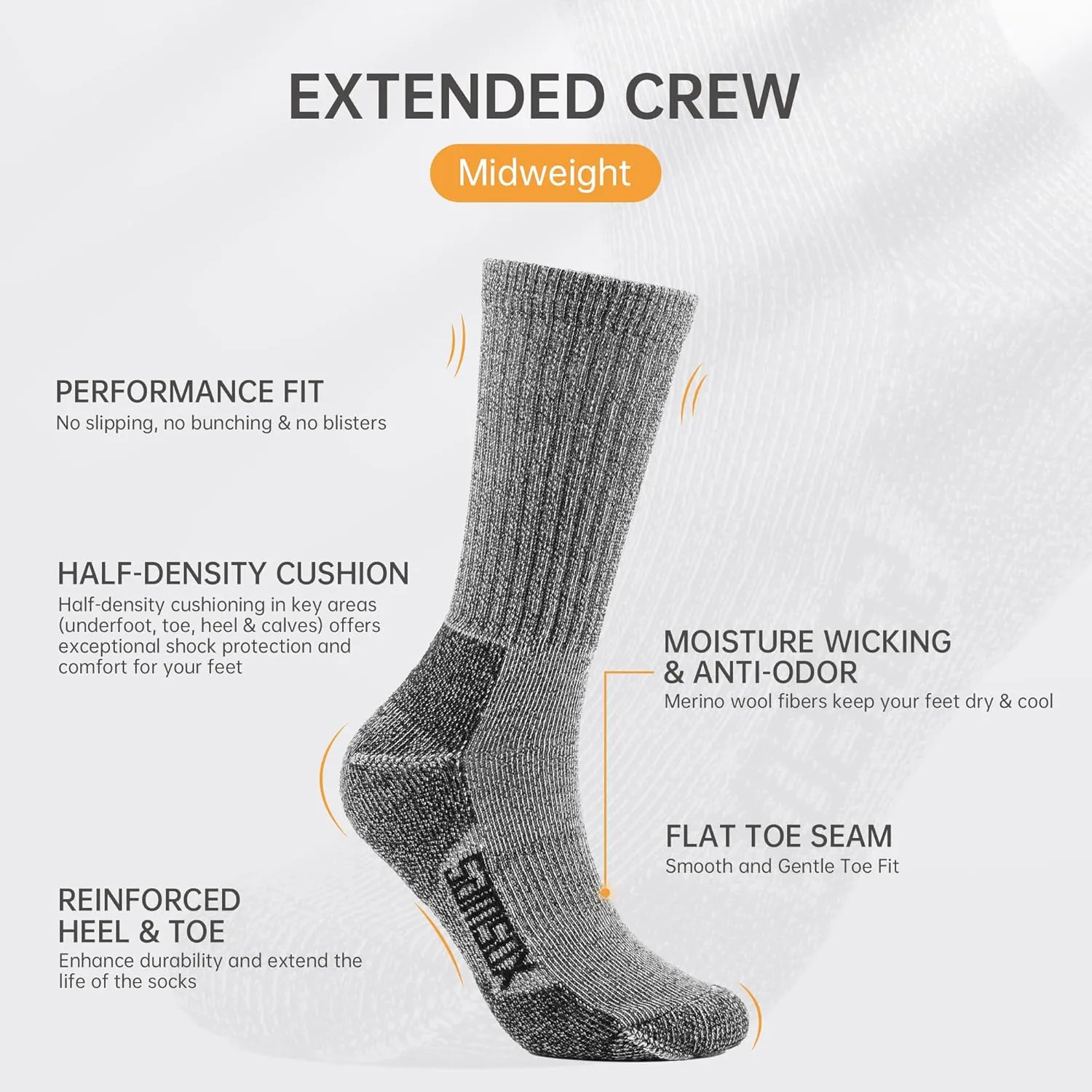 SAMSOX Merino Wool Hiking Socks, Made in USA Midweight with Targeted Cushion, Hunting Socks for Men & Women (Bozeman Lite)