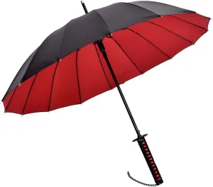 Samurai Sword with Long Handle Umbrella,Golf Umbrella,Rain and Sun Protection and Windproof,Fiber Ribs(16 Bone),105cm/41 Diameter, Suitable for 1 or 2 Persons, Manual,Black/White