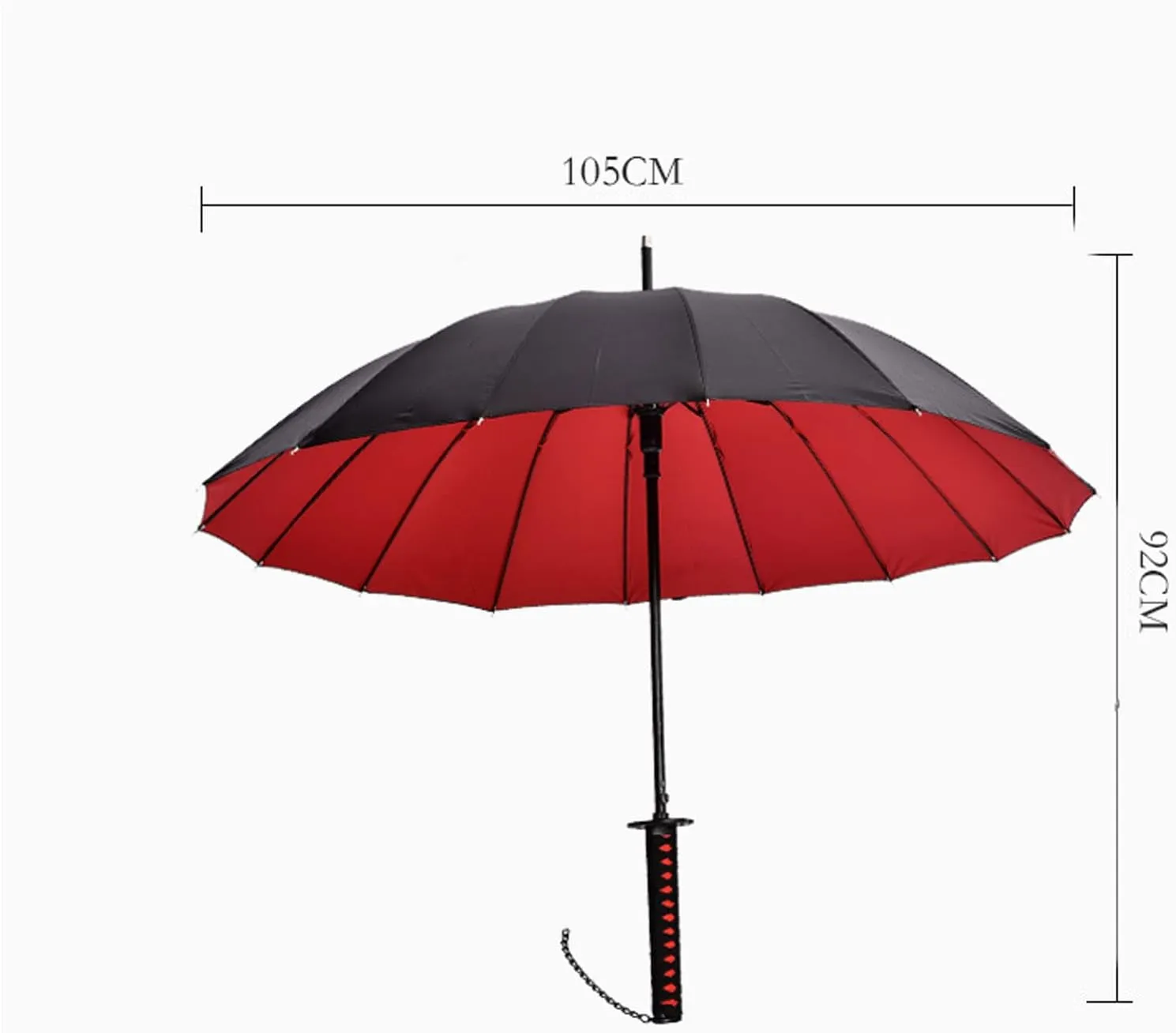 Samurai Sword with Long Handle Umbrella,Golf Umbrella,Rain and Sun Protection and Windproof,Fiber Ribs(16 Bone),105cm/41 Diameter, Suitable for 1 or 2 Persons, Manual,Black/White