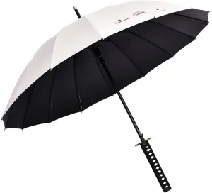 Samurai Sword with Long Handle Umbrella,Golf Umbrella,Rain and Sun Protection and Windproof,Fiber Ribs(16 Bone),105cm/41 Diameter, Suitable for 1 or 2 Persons, Manual,Black/White