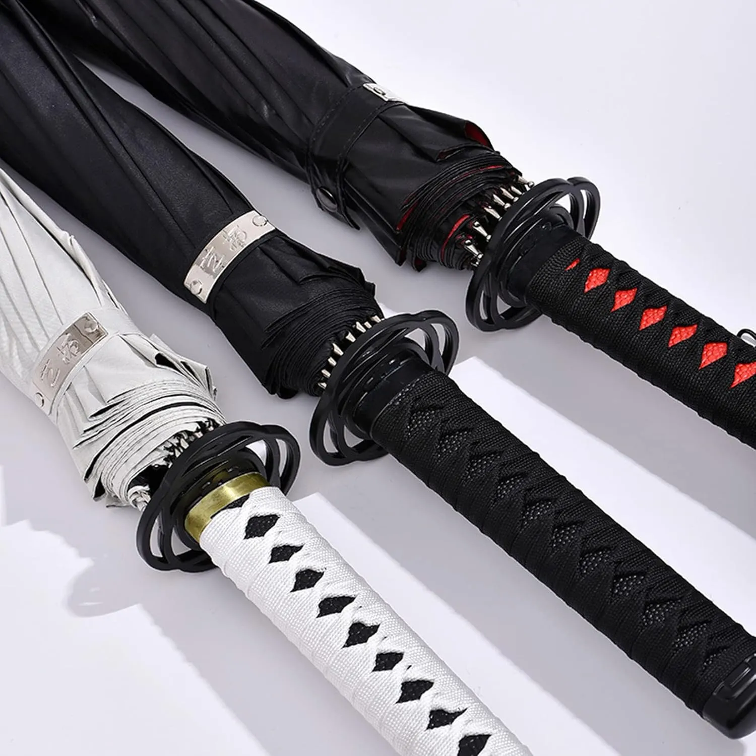 Samurai Sword with Long Handle Umbrella,Golf Umbrella,Rain and Sun Protection and Windproof,Fiber Ribs(16 Bone),105cm/41 Diameter, Suitable for 1 or 2 Persons, Manual,Black/White