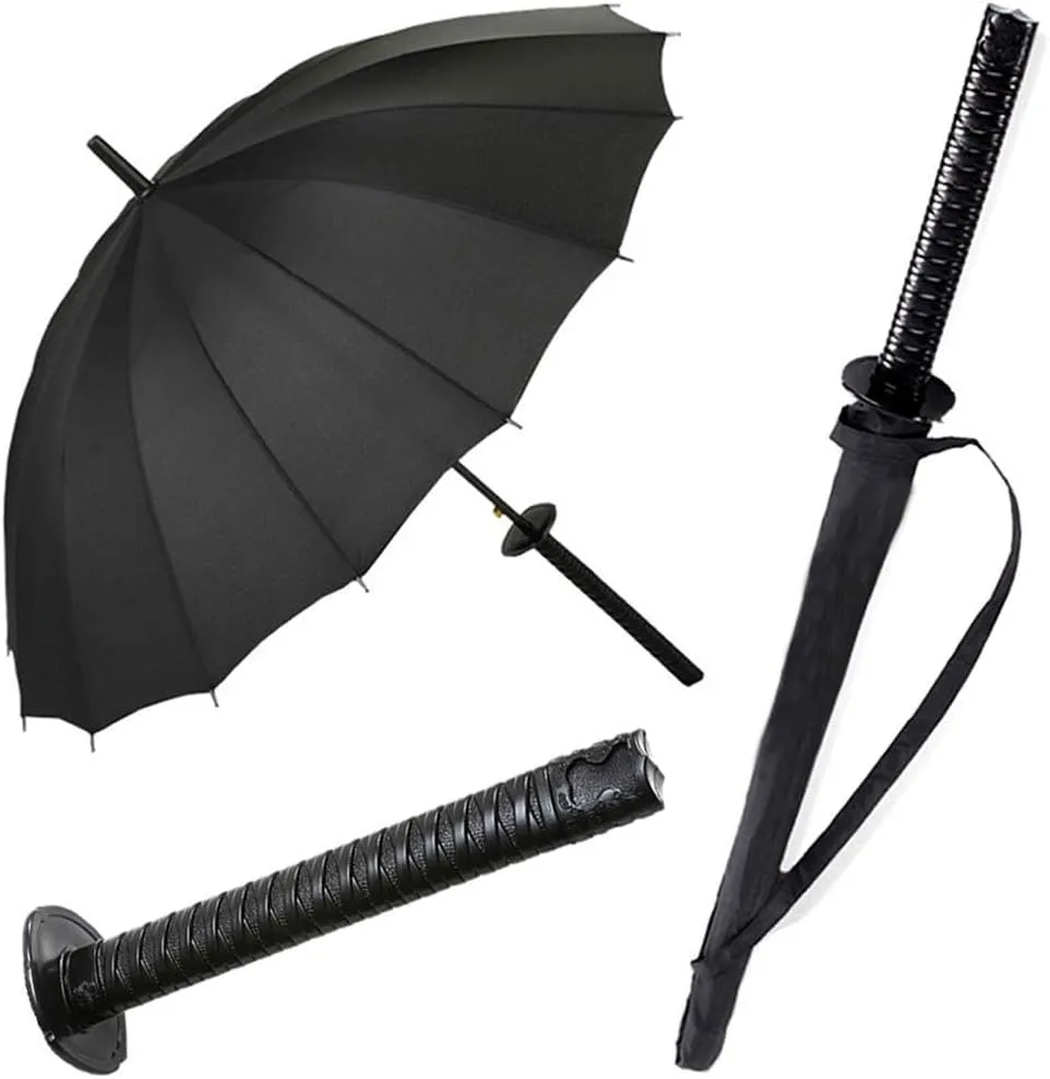 Samurai Umbrella Creative Semi-Automatic Katana,Gifts For Cosplay Decoration. Windproof Outdoor Umbrella.Sun Protection Umbrella Black.