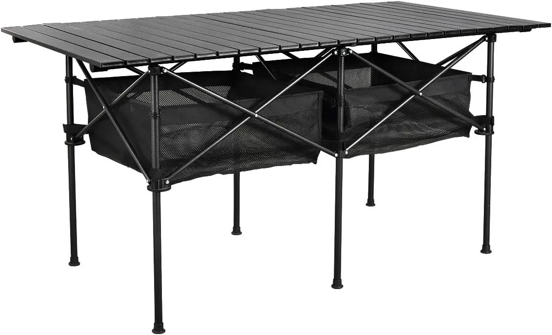 Sanny LargeOutdoor Folding Picnic Camping Table,55"X 27.56"Portable Aluminum Roll-up Table with Storage Carry Bag for RV Travel,Indoor,Outdoor,Camping, Beach,Backyard,BBQ,Party,Patio,Picnic