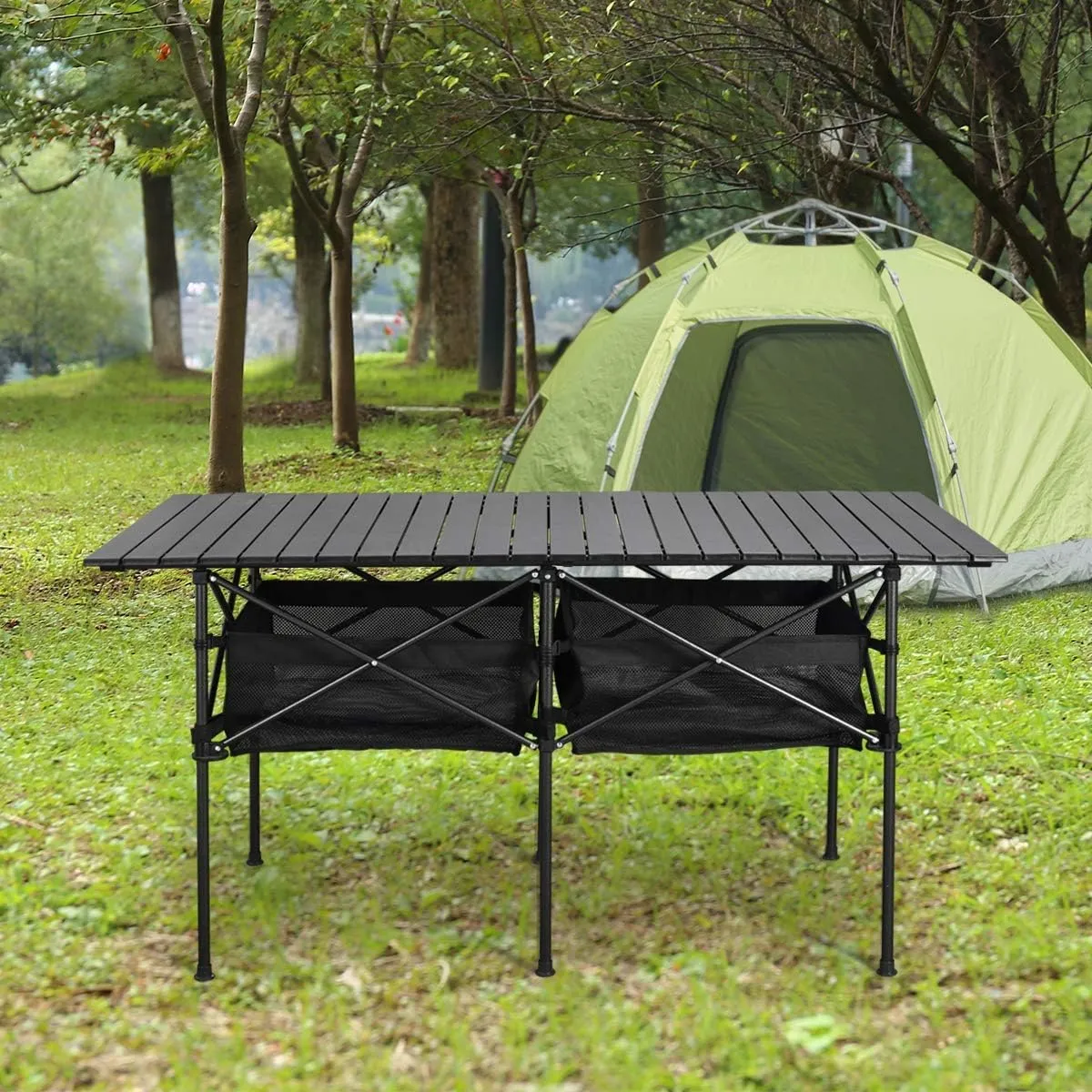 Sanny LargeOutdoor Folding Picnic Camping Table,55"X 27.56"Portable Aluminum Roll-up Table with Storage Carry Bag for RV Travel,Indoor,Outdoor,Camping, Beach,Backyard,BBQ,Party,Patio,Picnic