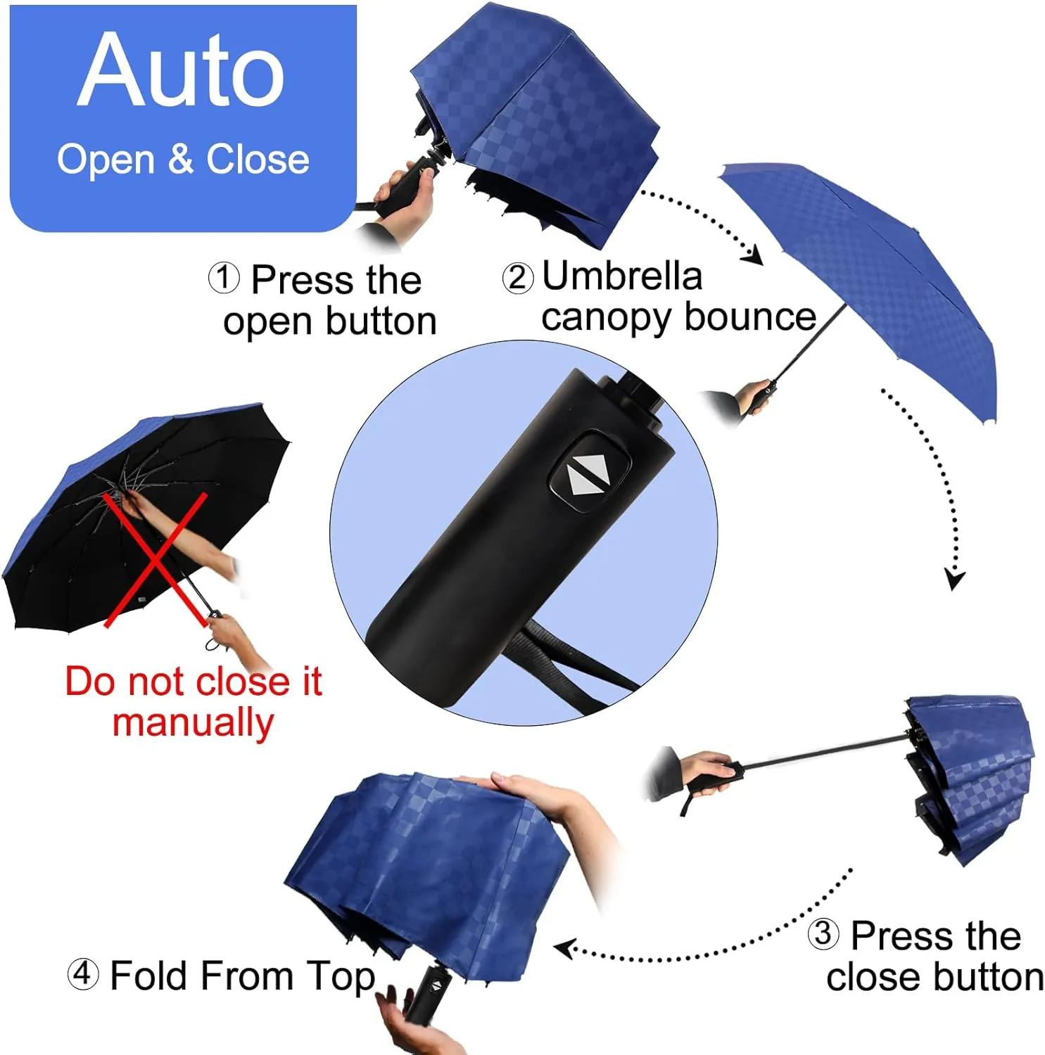Satol 46/54/62 Inch Large Golf Umbrella, Windproof 10 Ribs Automatic Open/Close Oversize Double Canopy Vented Portable Folding Travel Umbrellas, UPF 50  Sun & Rain Compact Umbrellas for Outdoor
