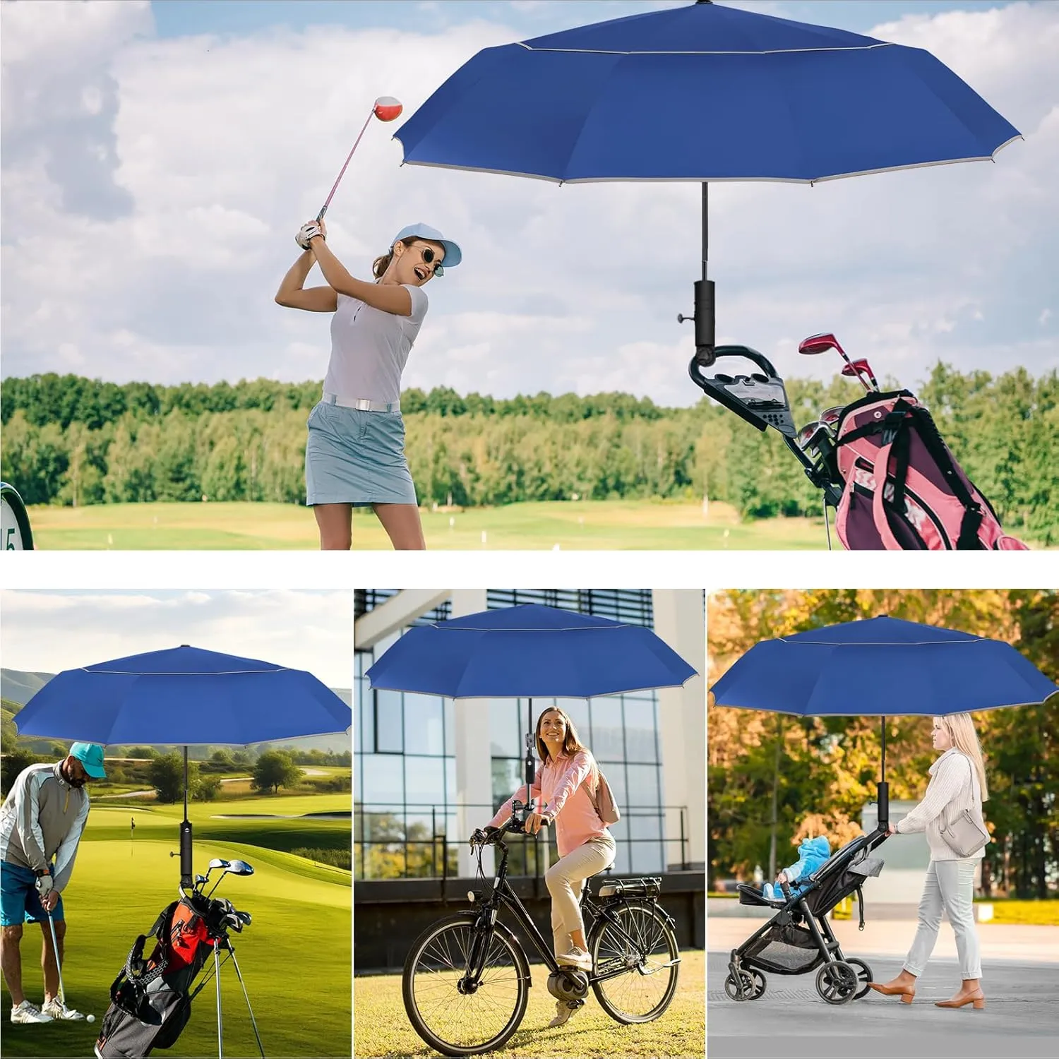 Satol Extra Large Golf Umbrella, 46/54/62 Inch Windproof 10 Ribs Vented Double Canopy Reflective Strips Automatic Open/Close Waterproof UV Protection Portable Compact Umbrella for Outdoor & Travel